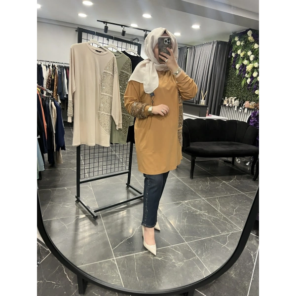 Levidor Pullu Taşlı Pamuk Tunik