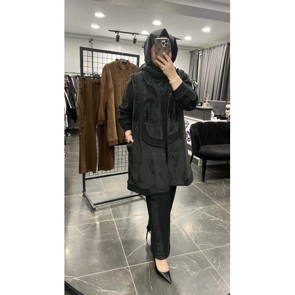 MEVA BY PUREVA Boncuk İşlemeli Yelekli Üçlü Takım