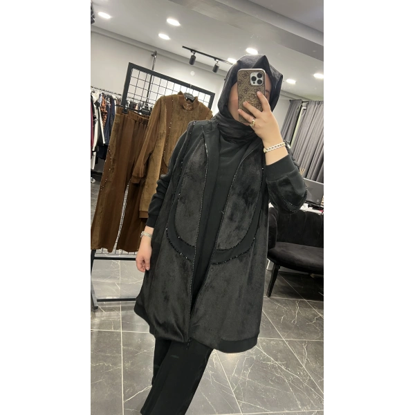 MEVA BY PUREVA Boncuk İşlemeli Yelekli Üçlü Takım