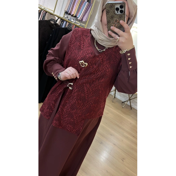 MEVA BY PUREVA Dantel Yelekli Krep Elbise