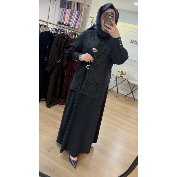 MEVA BY PUREVA Dantel Yelekli Krep Elbise