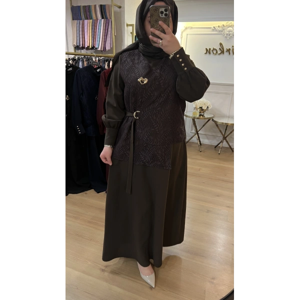 MEVA BY PUREVA Dantel Yelekli Krep Elbise