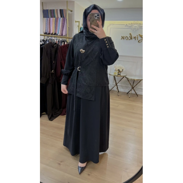 MEVA BY PUREVA Dantel Yelekli Krep Elbise