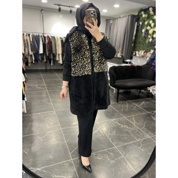 MEVA BY PUREVA Leopar Yelekli Üçlü Takım