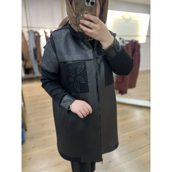 MEVA BY PUREVA YAPRAKLI NUBUK&TRİKO YELEKLİ ÜÇLÜ TAKIM