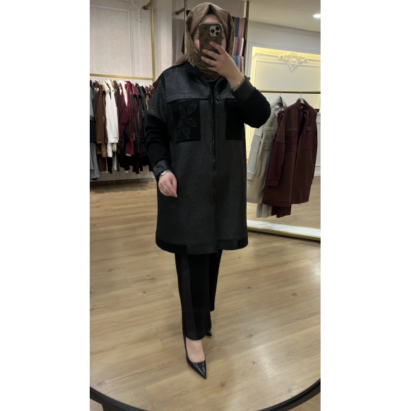 MEVA BY PUREVA YAPRAKLI NUBUK&TRİKO YELEKLİ ÜÇLÜ TAKIM