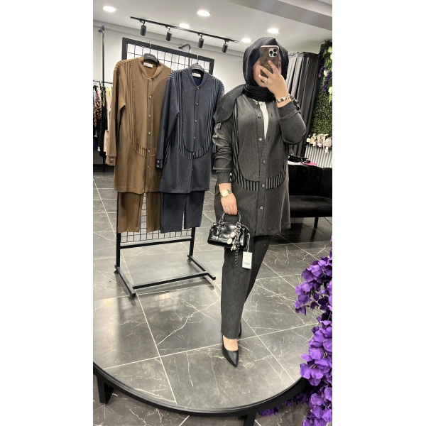 MEVA PLUS BY PUREVA Çizgili İşlemeli Ceketli Takım