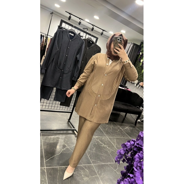 MEVA PLUS BY PUREVA Çizgili İşlemeli Ceketli Takım