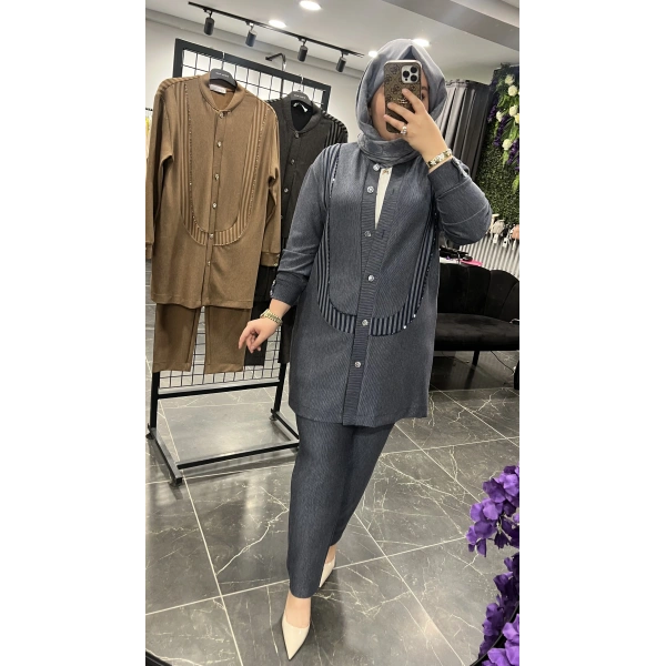 MEVA PLUS BY PUREVA Çizgili İşlemeli Ceketli Takım