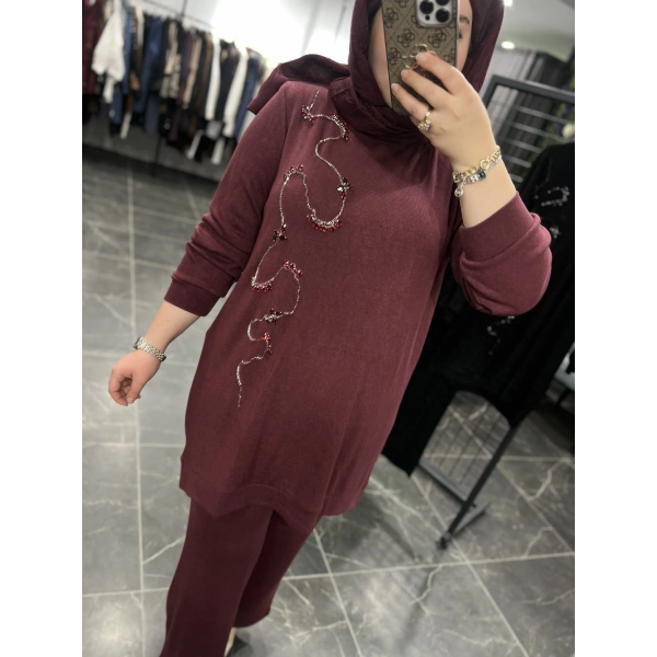 MEVA PLUS By Pureva Taş İşlemeli Triko Takım