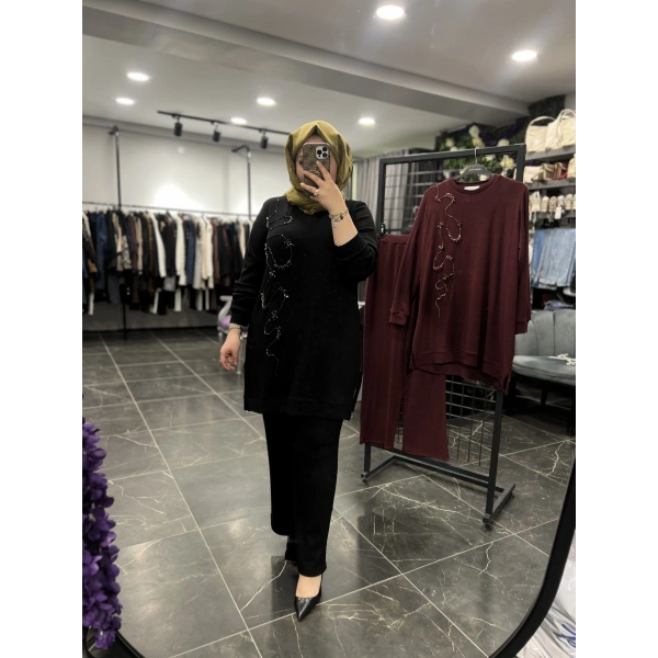 MEVA PLUS By Pureva Taş İşlemeli Triko Takım