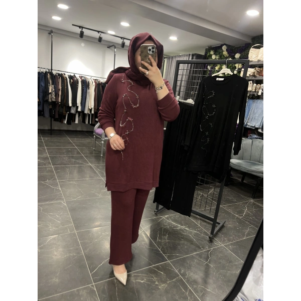 MEVA PLUS By Pureva Taş İşlemeli Triko Takım