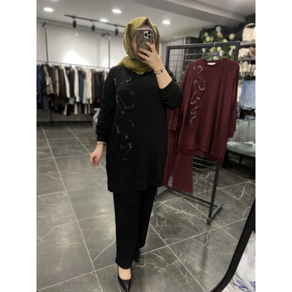 MEVA PLUS By Pureva Taş İşlemeli Triko Takım