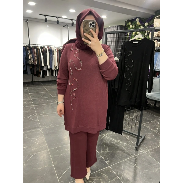 MEVA PLUS By Pureva Taş İşlemeli Triko Takım