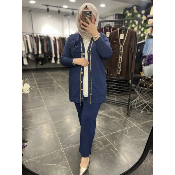 Niliwi Zincirli Selanik Soğuk İplik Merserize Hırka