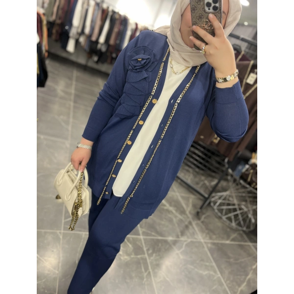 Niliwi Zincirli Selanik Soğuk İplik Merserize Hırka