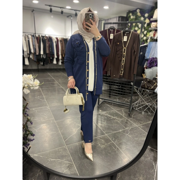 Niliwi Zincirli Selanik Soğuk İplik Merserize Hırka