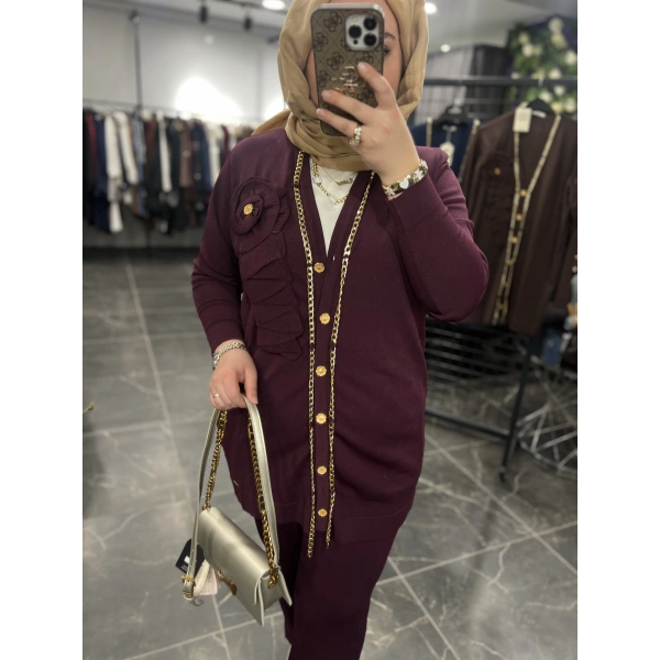 Niliwi Zincirli Selanik Soğuk İplik Merserize Hırka