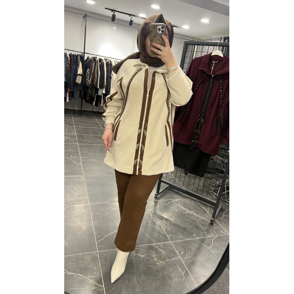 Pureva Boncuk İşlemeli Şardon Ceketli Takım