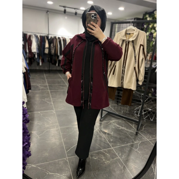 Pureva Boncuk İşlemeli Şardon Ceketli Takım