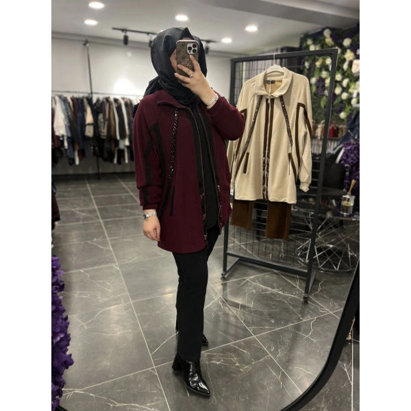 Pureva Boncuk İşlemeli Şardon Ceketli Takım