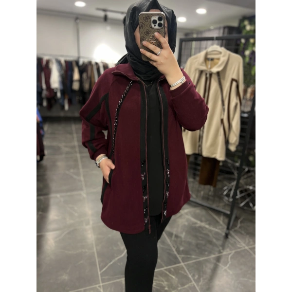 Pureva Boncuk İşlemeli Şardon Ceketli Takım