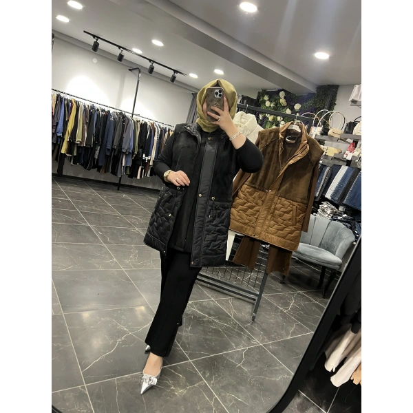 Pureva Boncuk İşlemeli Yelekli Takım