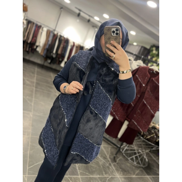 PUREVA Çarpraz Taşlı Yelekli Üçlü Takım