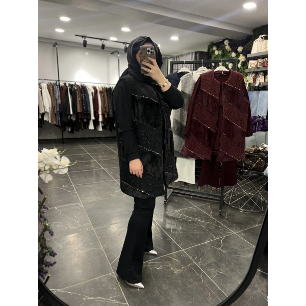 PUREVA Çarpraz Taşlı Yelekli Üçlü Takım