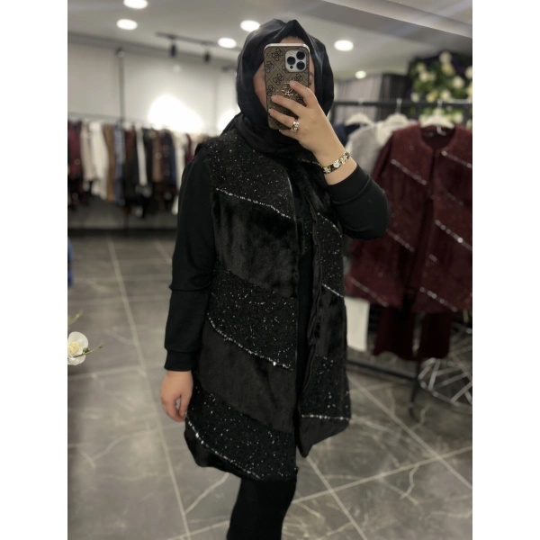 PUREVA Çarpraz Taşlı Yelekli Üçlü Takım