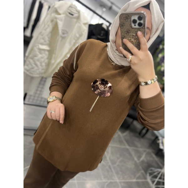 PUREVA Çiçek İşleme Yelekli Üçlü Takım