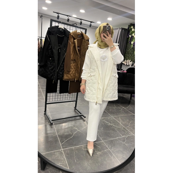 PUREVA Çiçek İşleme Yelekli Üçlü Takım