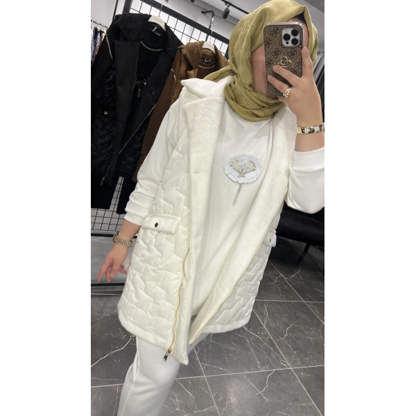 PUREVA Çiçek İşleme Yelekli Üçlü Takım