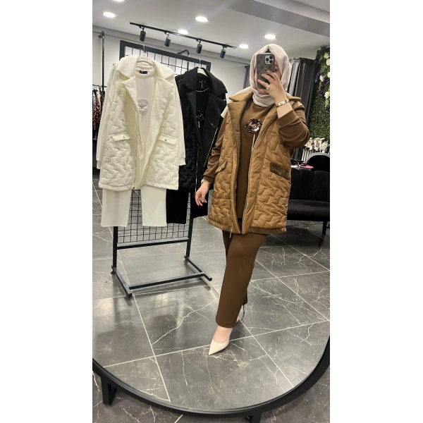 PUREVA Çiçek İşleme Yelekli Üçlü Takım