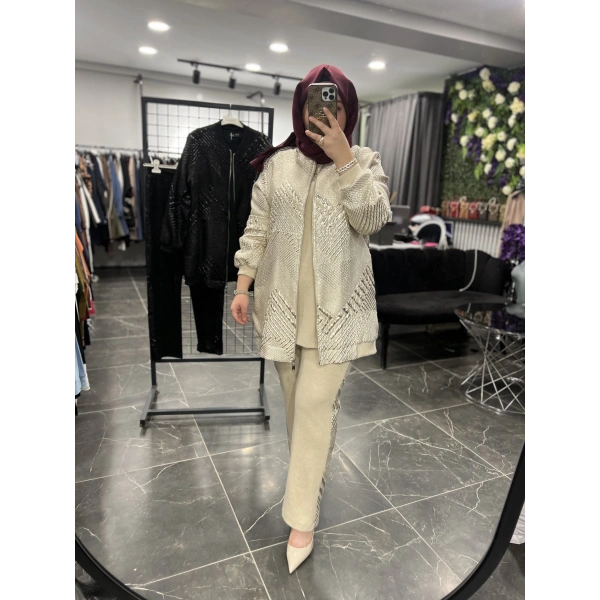 Pureva Jakarlı Ceketli Üçlü Takım