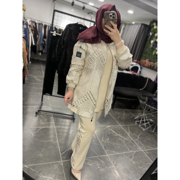 Pureva Jakarlı Ceketli Üçlü Takım