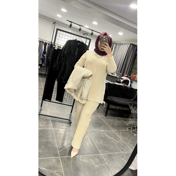 Pureva Jakarlı Ceketli Üçlü Takım