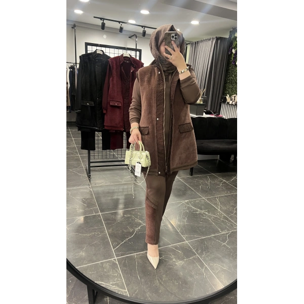 Pureva Kürklü Simli Üçlü Takım