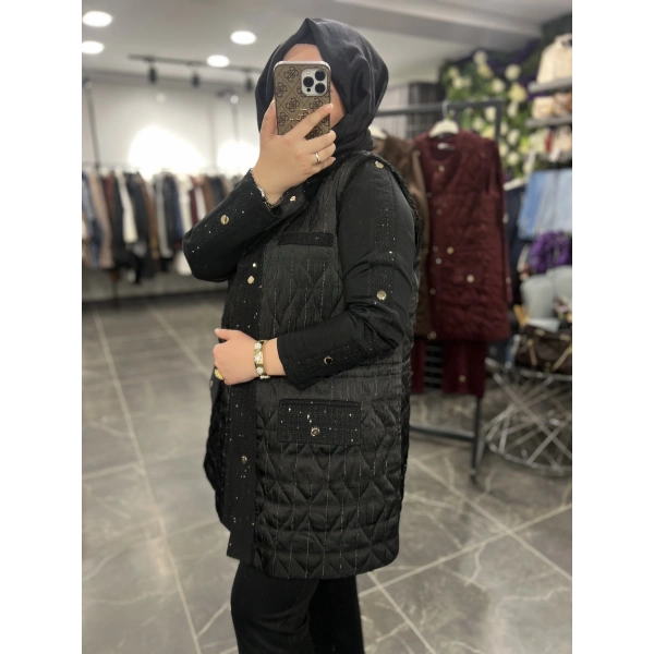 Pureva Pul Tüvitli Kapitoneli Yelekli Üçlü Takım