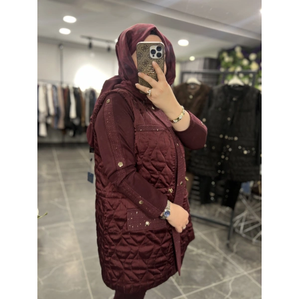 Pureva Pul Tüvitli Kapitoneli Yelekli Üçlü Takım