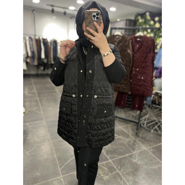 Pureva Pul Tüvitli Kapitoneli Yelekli Üçlü Takım