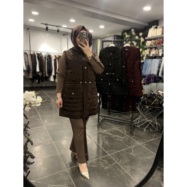 Pureva Pul Tüvitli Kapitoneli Yelekli Üçlü Takım