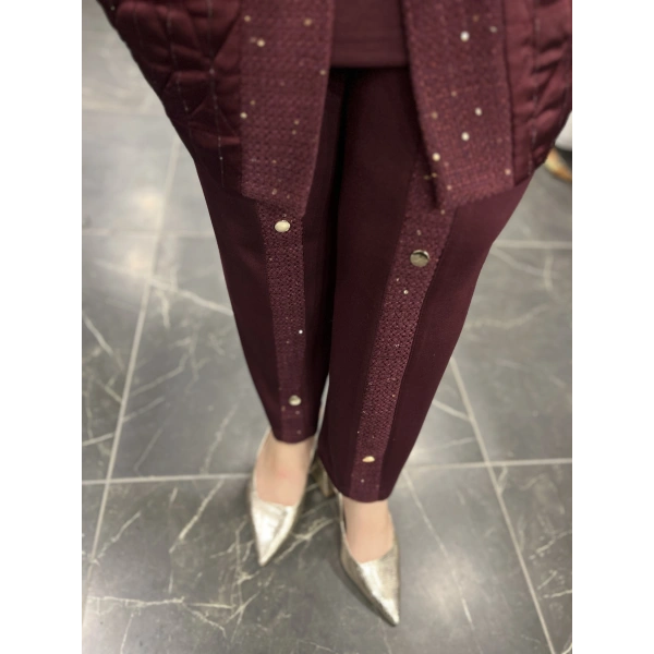 Pureva Pul Tüvitli Kapitoneli Yelekli Üçlü Takım