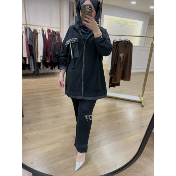 PUREVA Saçak Taşlı Ceketli İkili Takım