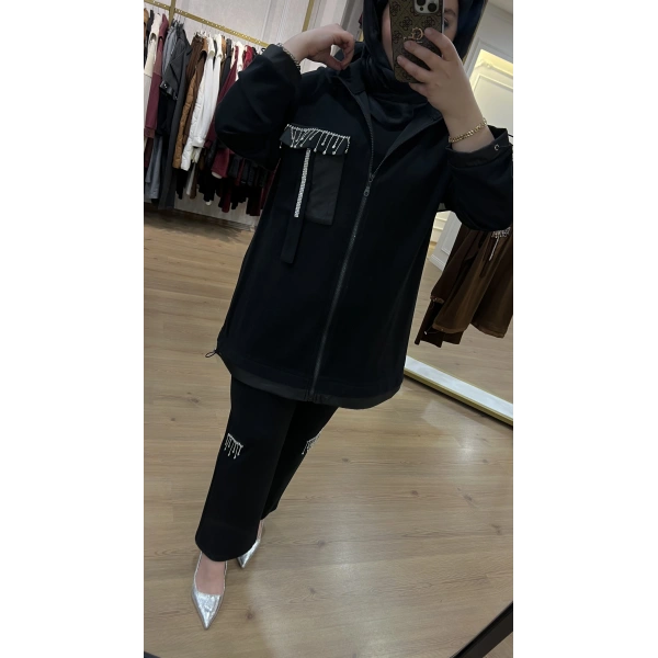 PUREVA Saçak Taşlı Ceketli İkili Takım