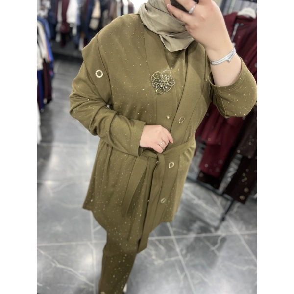 PUREVA Serpme Taşlı Çelik Üçlü Takım