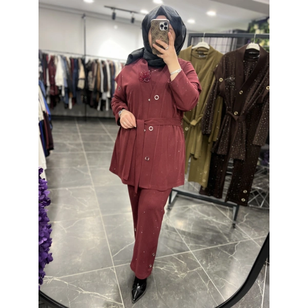 PUREVA Serpme Taşlı Çelik Üçlü Takım