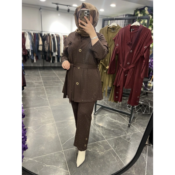 PUREVA Serpme Taşlı Çelik Üçlü Takım