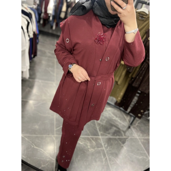 PUREVA Serpme Taşlı Çelik Üçlü Takım