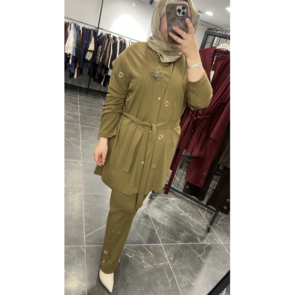 PUREVA Serpme Taşlı Çelik Üçlü Takım